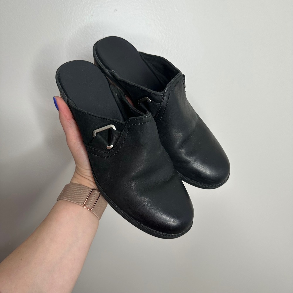 Teva Women's Black Leather Buckle Foxy Clog Block Heel‎ Slip On Shoes Size 8